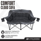 Black Sierra Double Loveseat Comfort Camping Couch, Oversized Folding Chair for Adults, 600‑lb Capacity, Plush Padded Heavy Duty Outdoor Seat with Cup Holders & Carry Bag for Beach, RV - Image 4