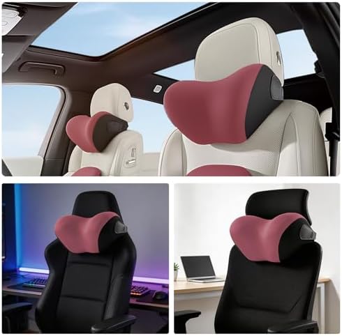 BEBAS Ergonomic Car Headrest Pillow, Memory Foam Neck Support, Red - Image 5