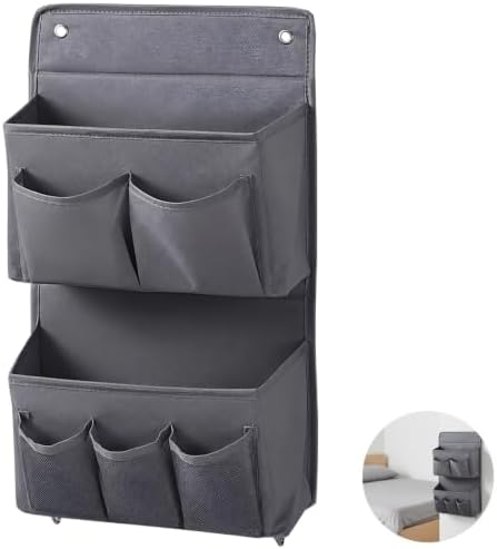 2 Pcs Wall Hanging Organizer with 4 Hooks, Oxford Fabric Over the Door Organizer, Multi Layer Mesh Pockets for Bedside Dormitory Bedroom, Space Saving Storage Bag for Books Electronics Grey - Image 5