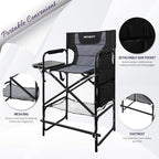 Tall Folding Directors Chair with Side Table 30.71" Seat Height Foldable Camping Chair Bar Stool for Makeup Artist Face Painting with Footrest and Storage Pocket Supports 350LBS - Image 4