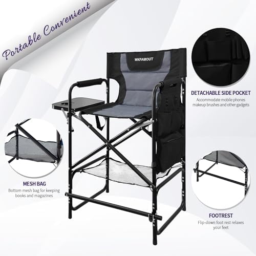 Tall Folding Directors Chair with Side Table 30.71" Seat Height Foldable Camping Chair Bar Stool for Makeup Artist Face Painting with Footrest and Storage Pocket Supports 350LBS - Image 4