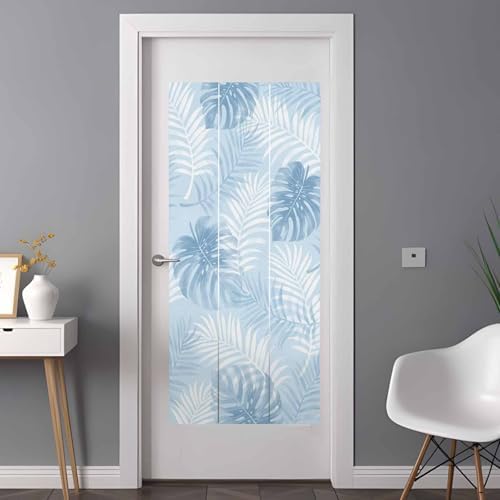Window Privacy Film Frosted, Sky Blue Palm Trees Tropical Non-Adhesive Static Cling Window Tint, Summer Beach Botanical Insulated Windows Frosted Films for Living Room, 35.4 x 78.7 Inches - Image 3