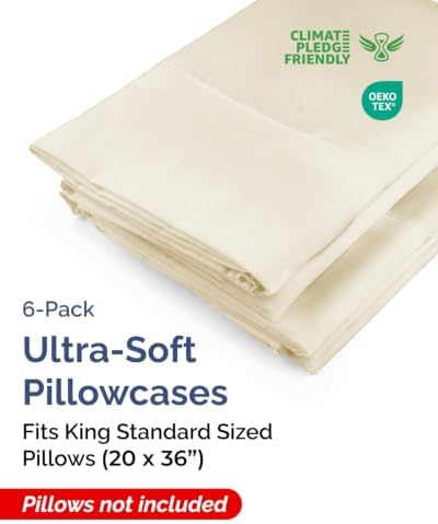 King Standard Pillow Cases - 6 Pack Pillowcases, 20" x 36" - Off White - Image 2