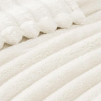 Exclusivo Mezcla Striped California King Fleece Bed Blanket, Ivory - Image 4
