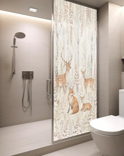 Window Privacy Film Frosted, Thanksgiving Static Cling Door Window Covering, Fall Deer Fox Animals Orange Leaves Vines UV Blocking Windows Film for Office, Hotel, Bedroom, 29.5 x 78.7 Inches - Image 3
