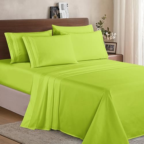 Elegant Comfort Luxury Soft 1500 Premium Hotel Quality Microfiber Wrinkle and Fade Resistant Cozy 6-Piece Bedding Set, Easy All Around Elastic Fitted Sheet, Deep Pocket, Queen, Lime - Image 2