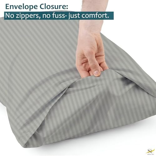 Pillow Cases - Set of 2, Light Grey Stripe King (20" X 40") - Pillow Covers Made of 100% Cotton - 300 Thread Count Super Soft and Breathable Sateen Weave Pillowcases. - Image 6