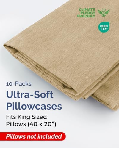 King Pillow Cases - 10 Pack Pillowcase Covers - 20" x 40" (Heathered Tan) - Image 2