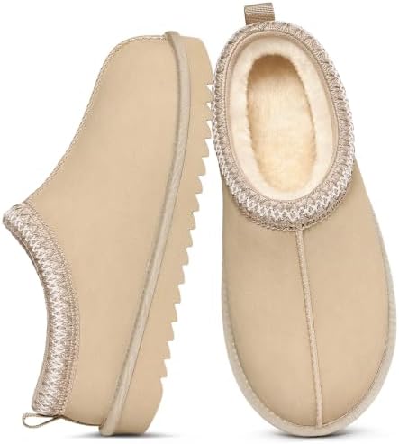Litfun Women's Genuine Suede Fur Lined Slippers Fuzzy Winter House Shoes by Enjoyacomfortablelife