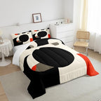 Erosebridal Retro Red Black and Gray Comforter Set Twin Size,Abstract Geometric Aesthetic Bedding Set for Kids Adults Bedroom Decor,Circle Square Quilt Bed Set Down Comforter 2Pcs - Image 4