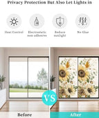 Window Privacy Film Frosted, Pumpkins Sunflower Fall Non-Adhesive Static Cling Window Tint, Thanksgiving Botanical Rustic Insulated Windows Frosted Films for Living Room, 35.4 x 78.7 Inches - Image 6
