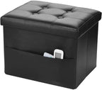 Bsketa Storage Ottoman Bench,16 Inch Folding Leather Foot Rest Stool, Black by Bsketa