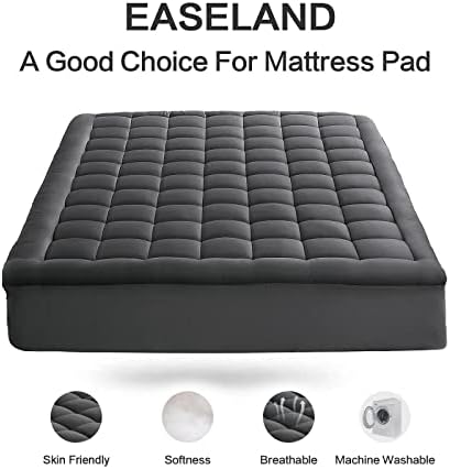 EASELAND Full Size Mattress Pad Pillow Top Mattress Topper Dark Grey - Image 2