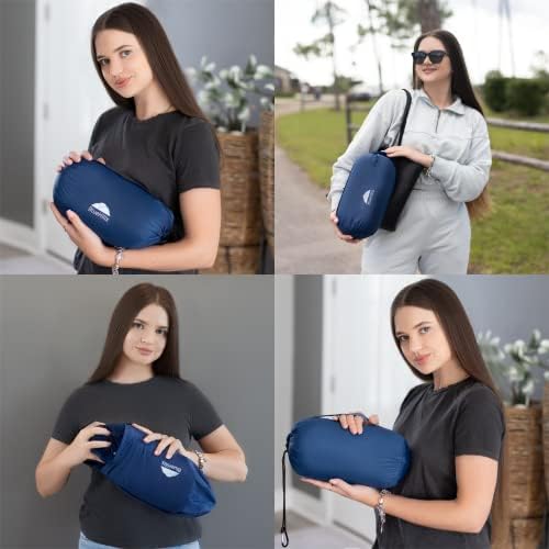 BlueHills Lightweight and Ultra Compact Travel Blanket Pillows for Two Airplane Traveling Essentials Flight Throws in Bag case with Backpack Clip Compact Large Plane – Teal Blue and Navy Blue - Image 7