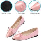 KUNWFNIX Women's Ballet Flats Foldable Classic Crown Rhinestone Slip On Bowknot PU Leather Faux Suede Pointed Toe Comfort Flat Casual Dress Shoes - Image 3