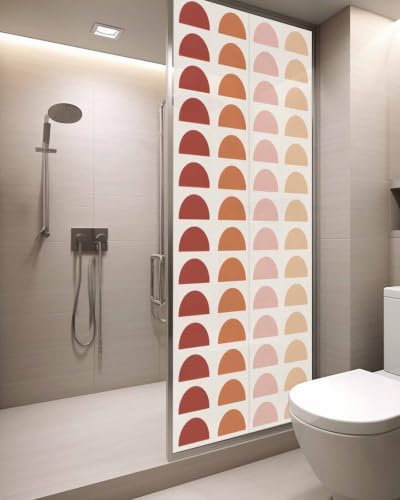 Window Privacy Film Frosted, Colorful Boho Static Cling Door Window Covering, Middle Century Geometric Abstract Art UV Blocking Windows Film for Office, Hotel, Bedroom, 29.5 x 78.7 Inches - Image 3