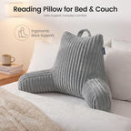 Reading Pillow for Sitting up in Bed, Adjustable Memory Foam Bed Rest Pillow, Wide-wale Plush Cover Machine Washable, Neck Back and Lumbar Support Pillow-Grey - Image 5