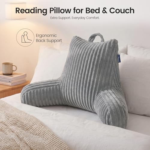 Reading Pillow for Sitting up in Bed, Adjustable Memory Foam Bed Rest Pillow, Wide-wale Plush Cover Machine Washable, Neck Back and Lumbar Support Pillow-Grey - Image 5