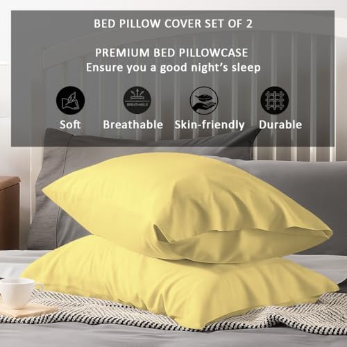 Kamas Egyptian Cotton Sateen Weave Pack of 2 Extra Large Pillowcase to Fit Your Oversized Pancake Large Huge & Gusseted Pillows (Pestal Yellow, King Oversize- 23x43) - Image 2