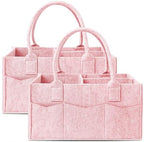 Cute Castle 2 Pack Diaper Caddy Organizer - Portable Baby Caddy Organizer with Handle, Nursery Storage Bin and Car Organizer for Girls, Boys - Baby Gift Basket - Pink, Large by Cute+Castle