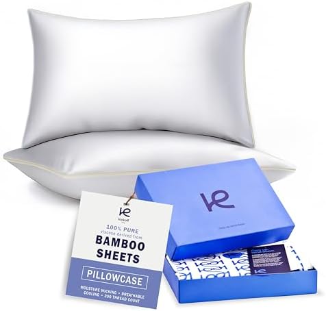 Kickoff Viscose Bamboo Pillowcase, King, Set of 2, 100% Organic Hidden Zippered Viscose Bamboo Pillow Case King Size, Cooling Pillow Cover for Hot Sleepers (20"x40", Trimmed, Buttercream) by KickoffHome