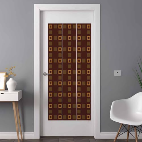 Window Privacy Film Frosted, Brown Plaid Non-Adhesive Static Cling Window Tint, Farmhouse Vintage Abstract Trelli Gingham Insulated Windows Frosted Films for Living Room, 35.4 x 78.7 Inches - Image 3