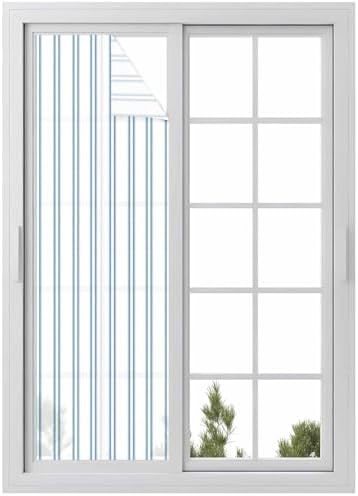 Window Privacy Film Frosted, Blue Stripes Reusable Static Cling Window Tints, Farmhouse Vertical Lines Modern Minimalist Heat Control Windows Films for Offices, Balcony, 29.5 x 118 Inches by Unknown