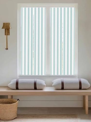 Window Privacy Film Frosted, Teal Green Lines Reusable Static Cling Window Tints, Modern Vertical Striped Vintage Minimalist Heat Control Windows Films for Offices, Balcony, 29.5 x 118 Inches - Image 5