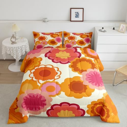 Vintage Floral Print Comforter Set Kids Retro Hippie Flowers Comforter by Feelyou