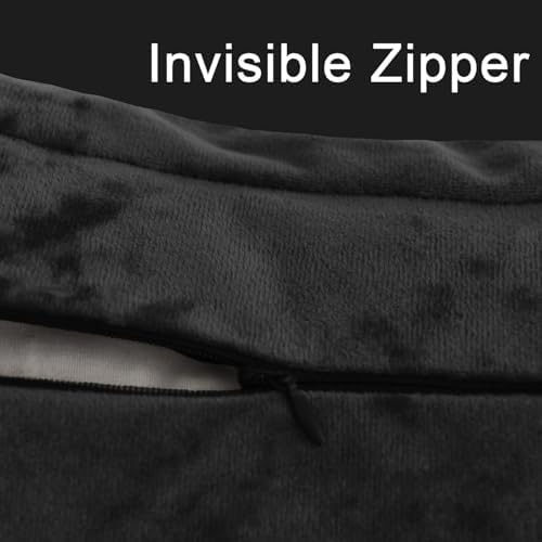 Greek Velvet Euro Sham Covers Set of 2 26x26 Luxury Soft Solid Pillow Covers for Living Room Bedroom Yard,Black - Image 6