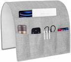 Sofa Armrest Organizer Bedside Caddy, Grey Burlap Texture Non Slip Couch Remote Control Holder for Recliner, Farmhouse Vintage Gray Armchair Caddy with Pocket for Magazine, Phone, 19.7"x35" by Unknown