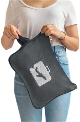 EverSnug Travel Blanket and Pillow Value Bundle - 2 in 1 Airplane Blanket with Soft Bag Pillowcase, Hand Luggage Sleeve and Backpack Clip | Color Includes Black & Grey - Image 5