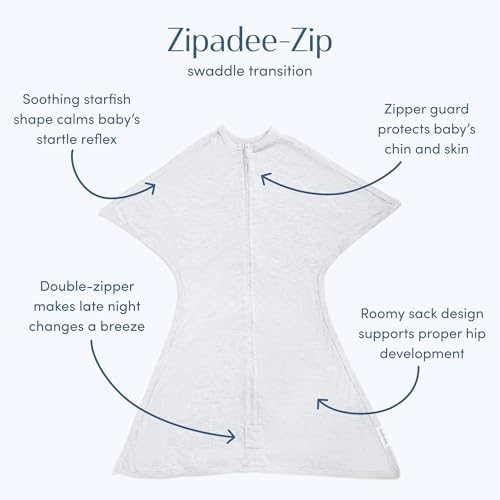 SleepingBaby Zipadee-Zip Transition Swaddle - Cozy Baby Swaddling Blanket with Zipper Convenience - Roomy Wearable Blanket for Easy Diaper Changes - 6-12 Month - Recharge Silver Heather - Image 2
