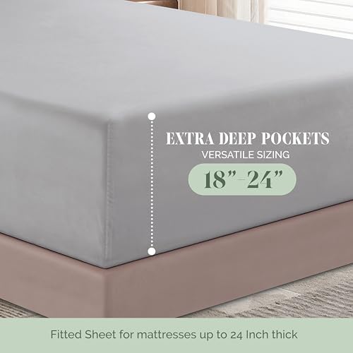 Elegant Comfort 1500 Premium Quality 6-Piece Bed Sheet Set - 18-24 Inch Extra Deep Pocket, Smart Storage Pockets, Wrinkle Free Ultra Soft 6PC Extra Deep Pocket Sheets, King, Silver Gray - Image 5