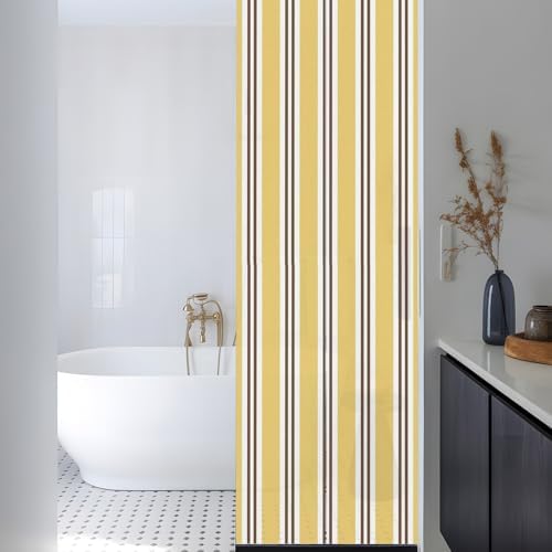 Window Privacy Film Frosted, Yellow Brown Striped Reusable Static Cling Window Tints, Modern Farmhouse Vertical Stripes Heat Control Windows Films for Offices, Balcony, 29.5 x 118 Inches - Image 3