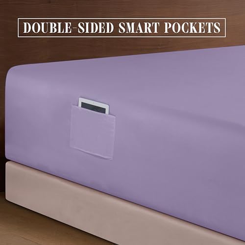 Elegant Comfort 1500 Premium Quality 6-Piece Bed Sheet Set - 18-24 Inch Extra Deep Pocket, Smart Storage Pockets, Wrinkle Free Ultra Soft 6PC Extra Deep Pocket Sheets, King, Lavender - Image 6
