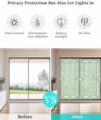 Window Privacy Film Frosted, Sage Green Botanical Static Cling Door Window Covering, Vintage Florals Geometric Minimalist UV Blocking Windows Film for Office, Hotel, Bedroom, 29.5 x 78.7 Inches - Image 6