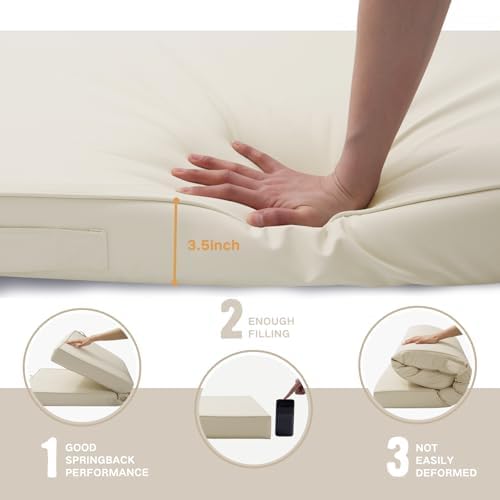 Outdoor Bench Cushion Waterproof with Memory Foam,Patio Bench Cushions for Outdoor/Indoor Furniture Porch Swing Cushion with Handle and Adjustable Strap,Cream Beige,48x18 Inch - Image 4