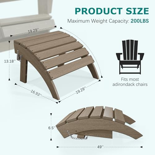 PLUUV Folding Adirondack Ottoman Footrest for Adirondack Chair, Brown - Image 6