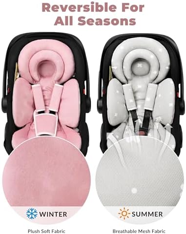 Tinlyfinly Infant Car Seat Insert with Extra Cushion for Preemie to Toddler, Reversible Newborn Carseat Insert for Baby Head Body Support, Fits for Stroller, Baby Swing, Bouncer (Pink) - Image 5