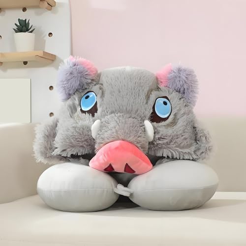 Tokisaki Inosuke Cosplay Hooded Travel Neck Pillow U Shaped Memory Foam Pillows with Hood Headrest Supplies for Airplane Office Train Car(One Size,AZHU-11-Grey) - Image 3