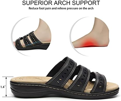 Women's Comfort Leather Slides Lightweight Flat Sandals Cute Slip On Casual Walking Slippers - Image 5
