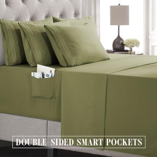 Elegant Comfort Luxury Soft 6-Piece 1500 Premium Hotel Quality Bed Sheet Set with Extra Deep Pockets 18-24 Inch, Wrinkle Free, Storage Pockets, Extra Deep Pocket 6PC Sheets, Queen, Sage Green - Image 5