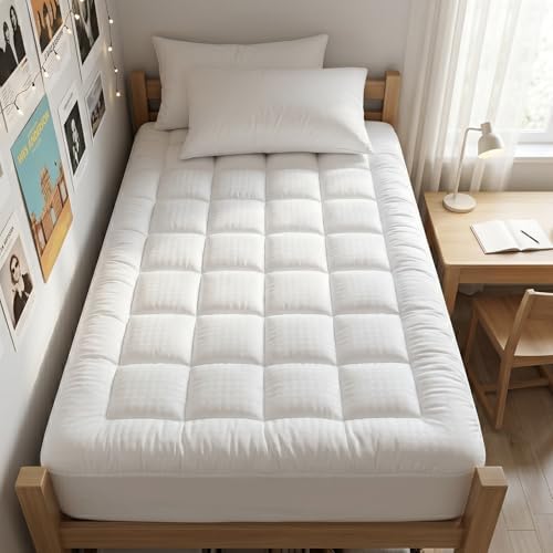 EASELAND Twin XL Mattress Pad Cotton Pillow Top Mattress Topper White by EASELAND