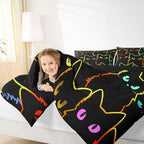 Erosebridal Cat Bedding Sets for Girls & Boys, Gradient Line Cute Cat Comforter Set for Teens & Kids, Animal Quilt Duvet Insert, 2 Pillow Cases, Black - Image 6