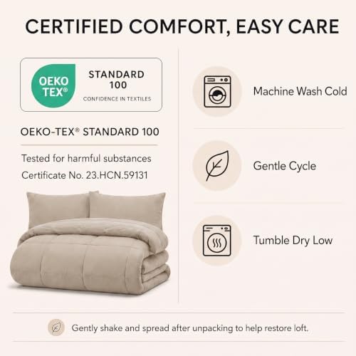 CozyLux King Size Comforter Set Wheat - 7 Pieces Bed in a Bag - Image 6