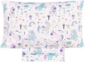 Scientific Sleep Cute Unicorn Flower Rainbow 100% Cotton Cozy Twin Bed Sheet Set, Flat Sheet & Fitted Sheet & Pillowcase Natural Bedding Set (Unicorn, Twin) by Scientific+Sleep