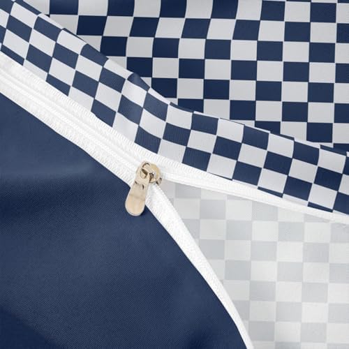 Gird Printed Duvet Cover Set Twin Size,Navy Blue Plaid Bedding Set 2Pcs for Kids Boys Teens Men Room Decor,Modern Geometric Check Comforter Cover Lightweight Soft Quilt Cover,1 Pillowcase - Image 6