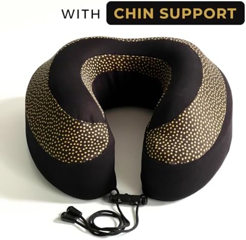 Neck Pillow for Travel | Memory Foam Neck Pillow with Chin Support | Travel Pillow | Adjustable Rope Lock | Removable & Washable Cover with Travel Bag | Travel Essentials | Yellow & Black - Image 2