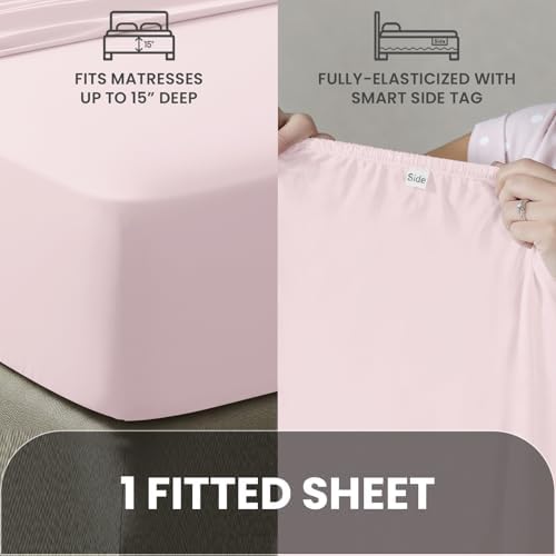 Pizuna Pure 100% Cotton King Fitted Sheet 600 Thread Count Light Pink - Image 4